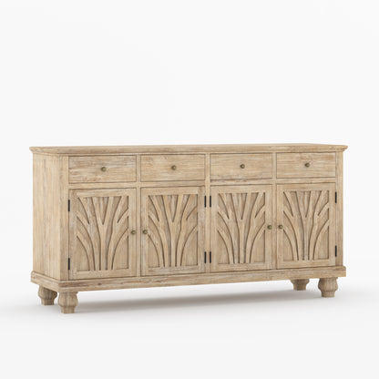 Carlsbad Botanical Carved Solid Wood 4-Door Sideboard Buffet with Drawers