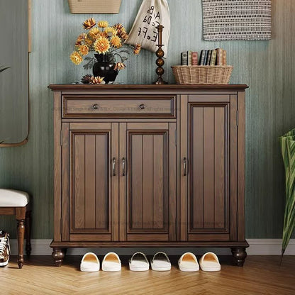 Rustic White Solid Wood Shoe Cabinet with Storage