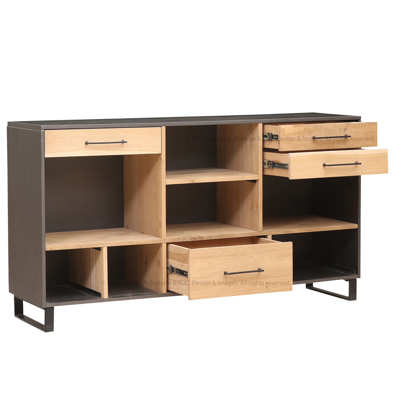 Solid Wood and Iron Open Shelves Buffet Sideboard Ridgewood Industrial