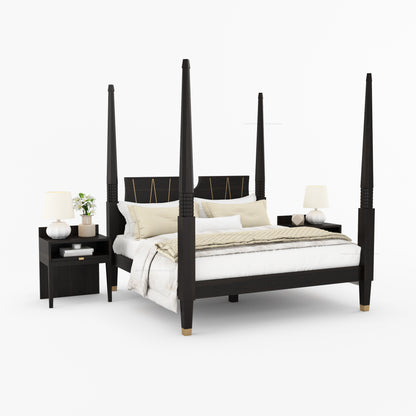 Troy Solid Wood Four Poster Bed with Brass Detailing