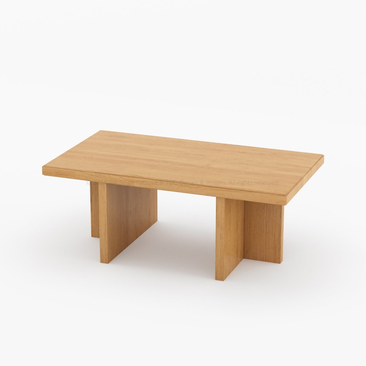 Marion Teak Wood Rectangular Coffee Table with T-Shaped Pedestal Legs