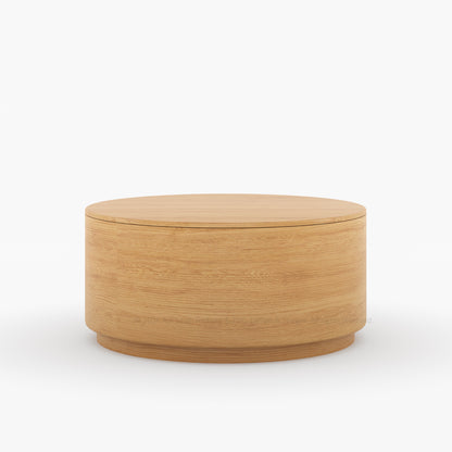 Nordic Serenity Teak Wood Round Barrel Coffee Table with Storage