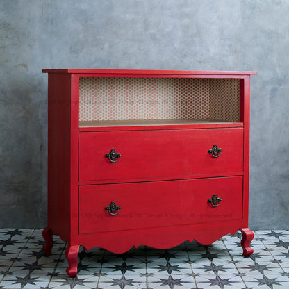 Schenectady Vintage Red Solid Wood Dresser with Open Shelves