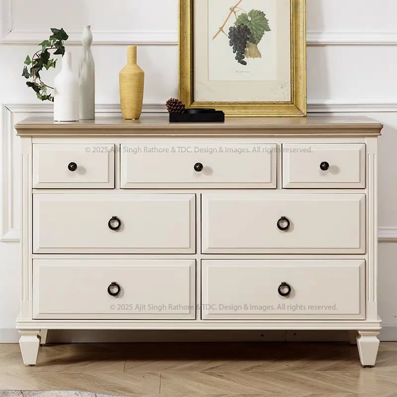 Nome Solid Wood 9-Drawer Dresser Vintage Farmhouse Storage Cabinet