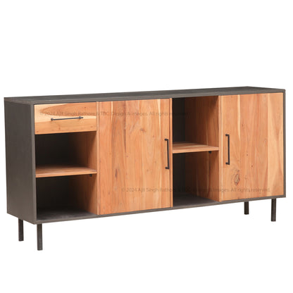 Rustic Industrial Solid Wood and Metal Sideboard Modern Storage Cabinet