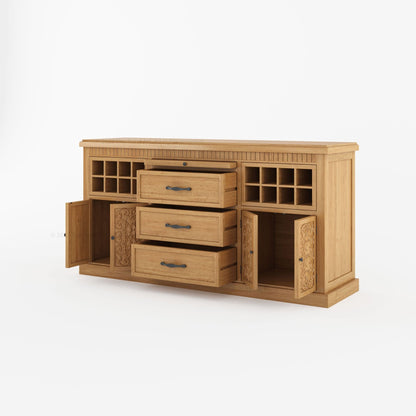 Jackson Solid Wood Sideboard Buffet with Hand-Carved Detailing &amp; Wine Storage