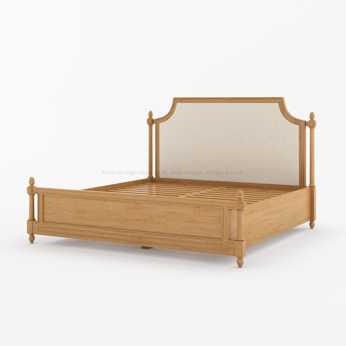 Savannah Teak Wood Bed with High Upholstered Headboard