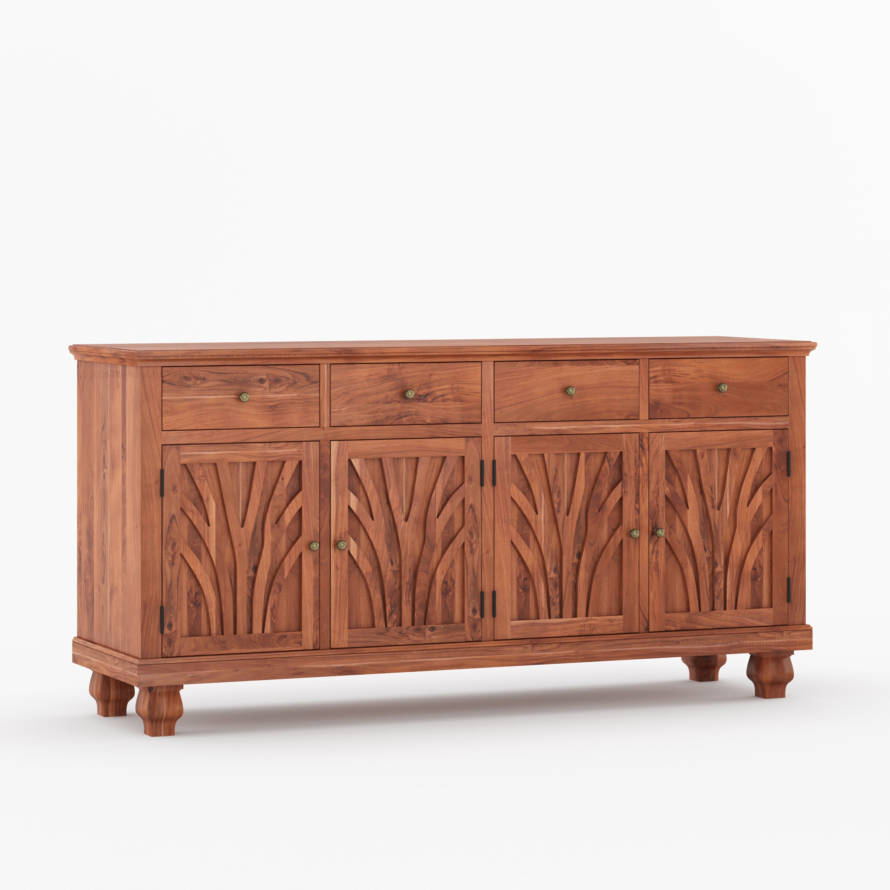 Carlsbad Botanical Carved Solid Wood 4-Door Sideboard Buffet with Drawers