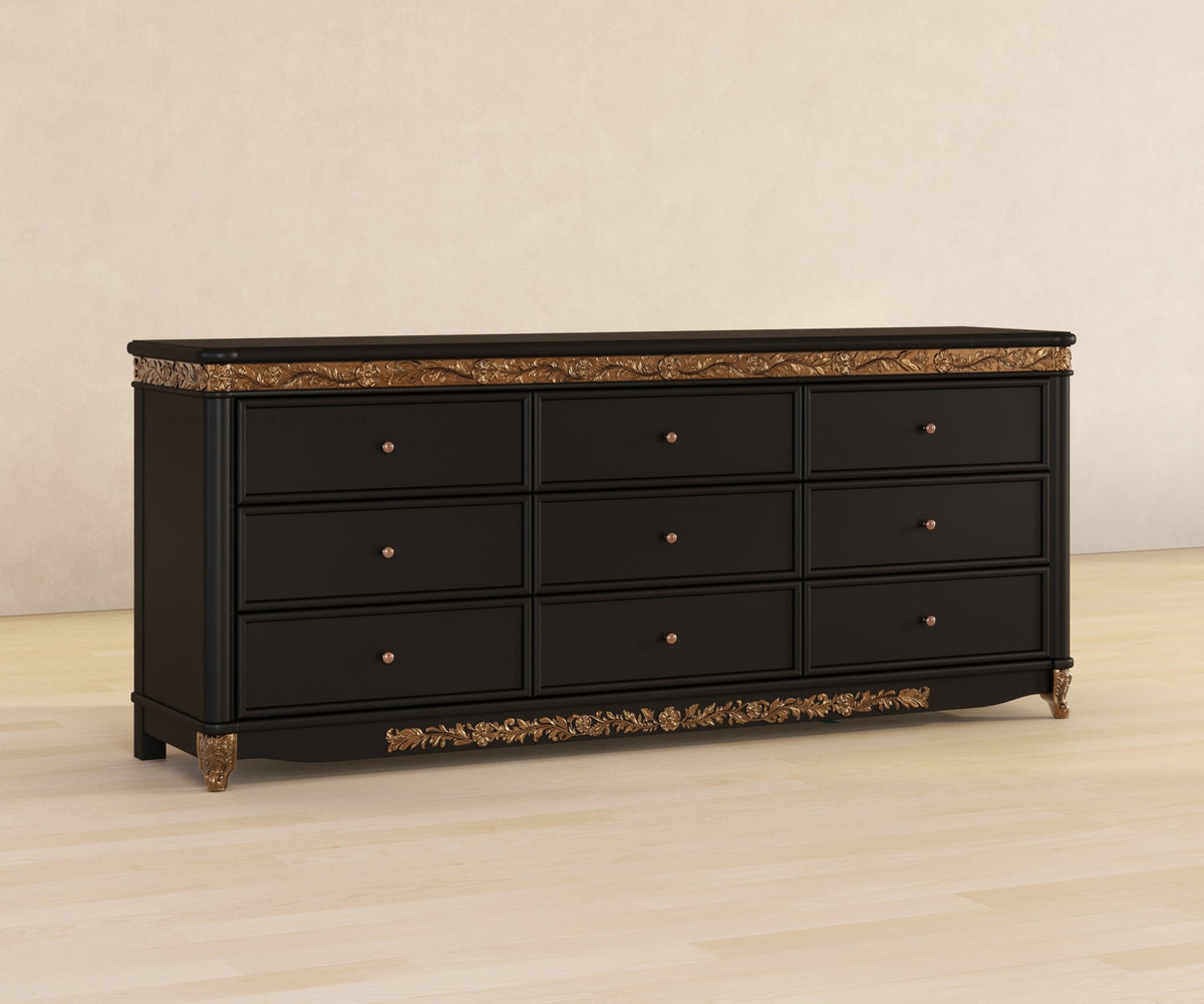 Versailles Grandeur Solid Wood Dresser with Gold Leaf Carved Details