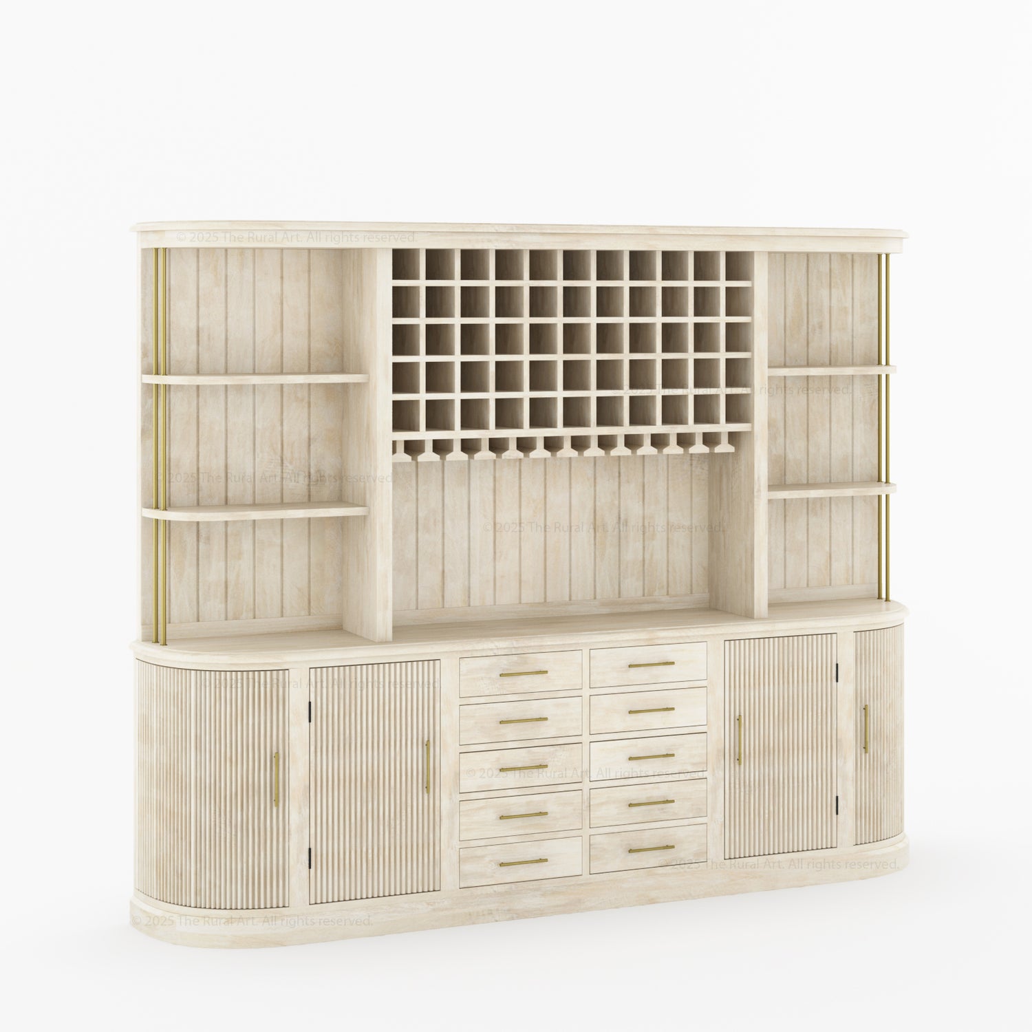 New York Bar Hutch Cabinet with Sideboard Open Bar Cabinet with Fluted Doors &amp; Wine Storage