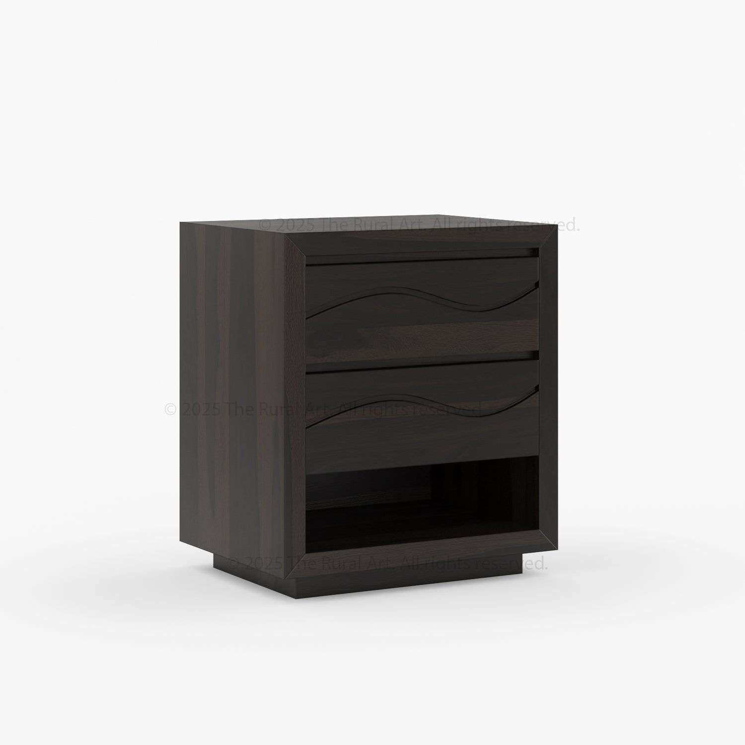 Seabrook Solid Wood Nightstand with Wave-Carved Drawers &amp; Open Shelf