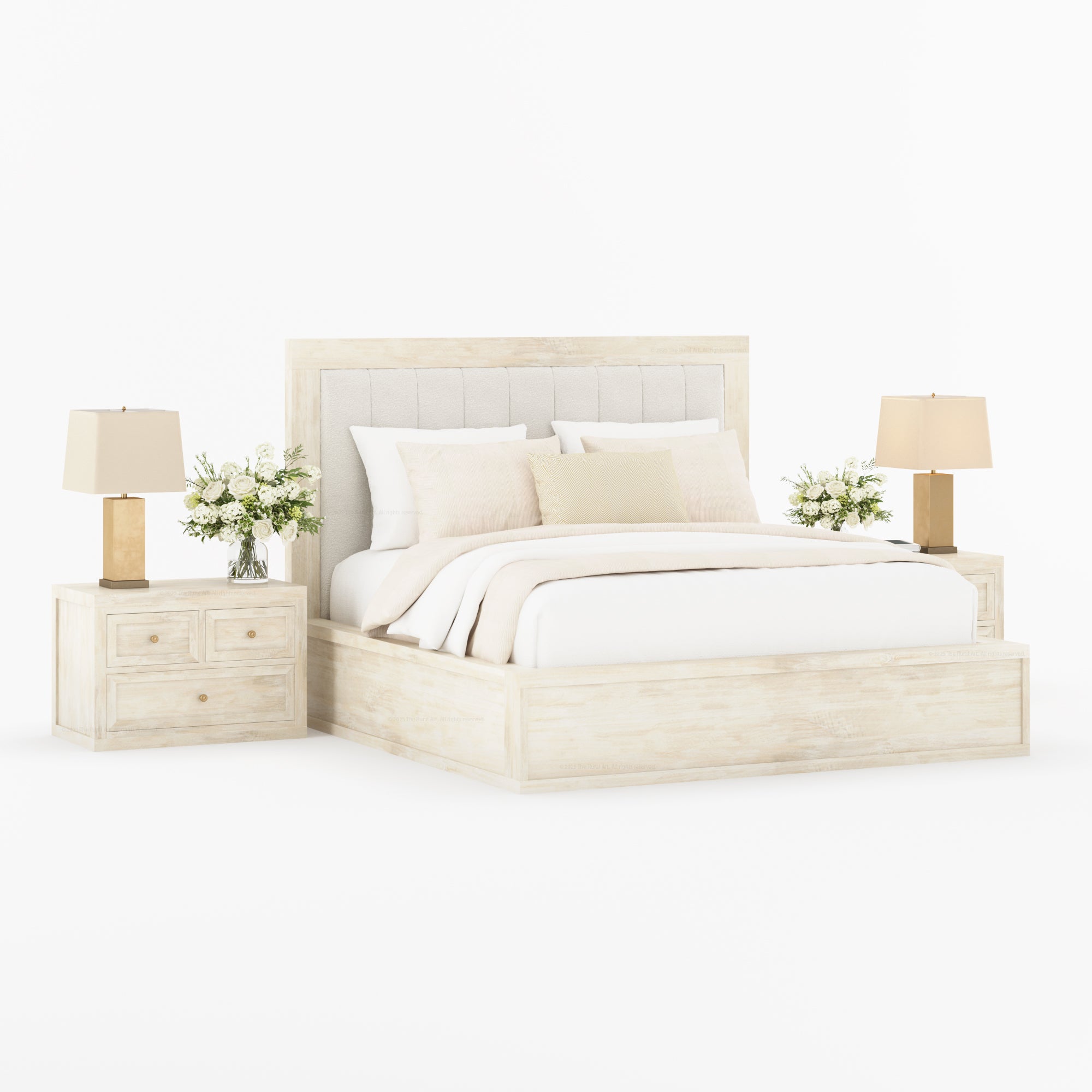 Seward Solid Wood Platform Bed with Boucle Upholstered Headboard