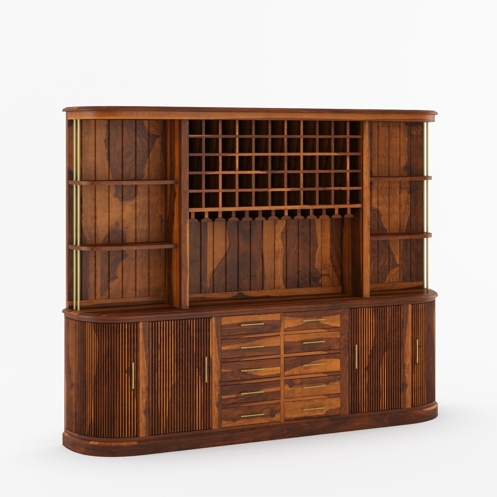 New York Bar Hutch Cabinet with Sideboard Open Bar Cabinet with Fluted Doors &amp; Wine Storage