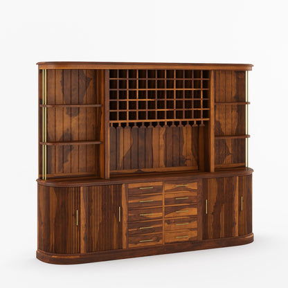 New York Bar Hutch Cabinet with Sideboard Open Bar Cabinet with Fluted Doors &amp; Wine Storage