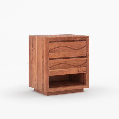 Seabrook Solid Wood Nightstand with Wave-Carved Drawers &amp; Open Shelf