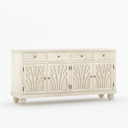 Carlsbad Botanical Carved Solid Wood 4-Door Sideboard Buffet with Drawers