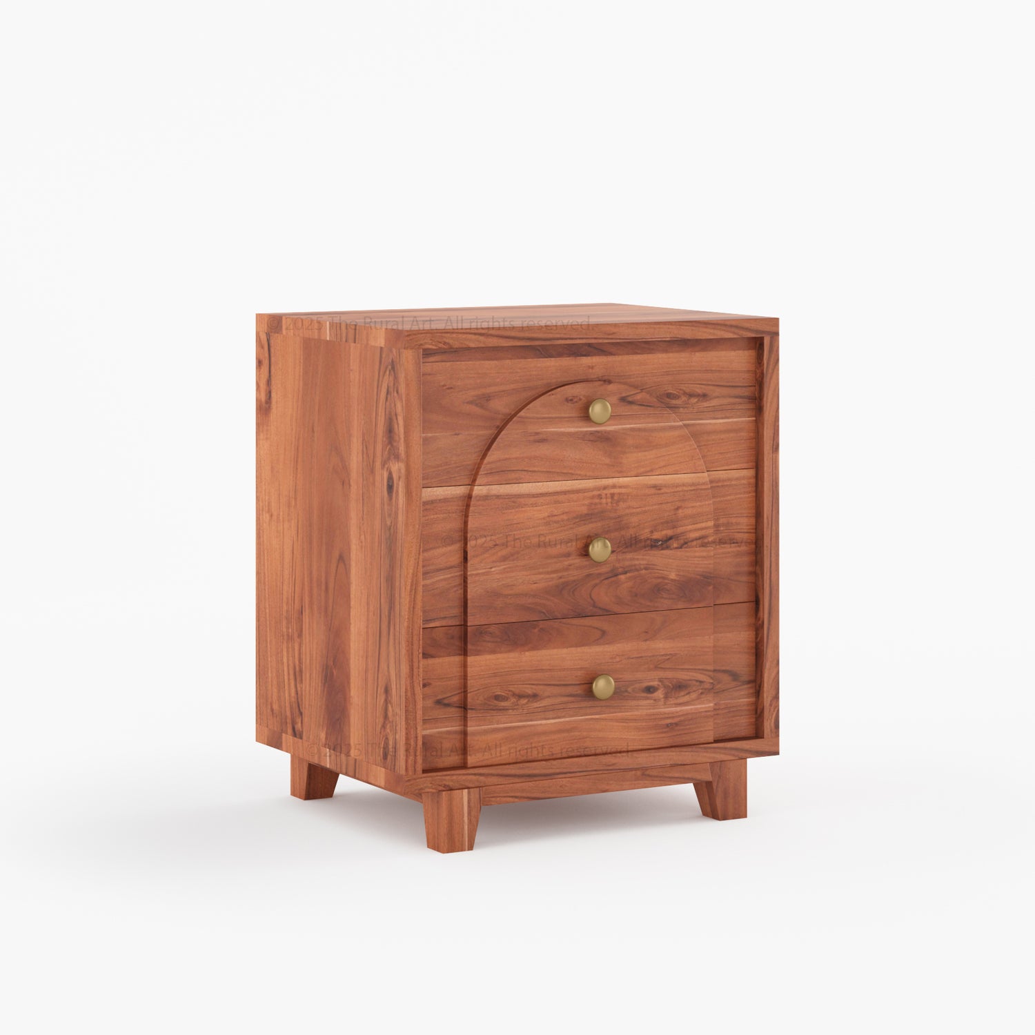 Livingston Solid Wood Nightstand with Arched Front &amp; Brass Knobs