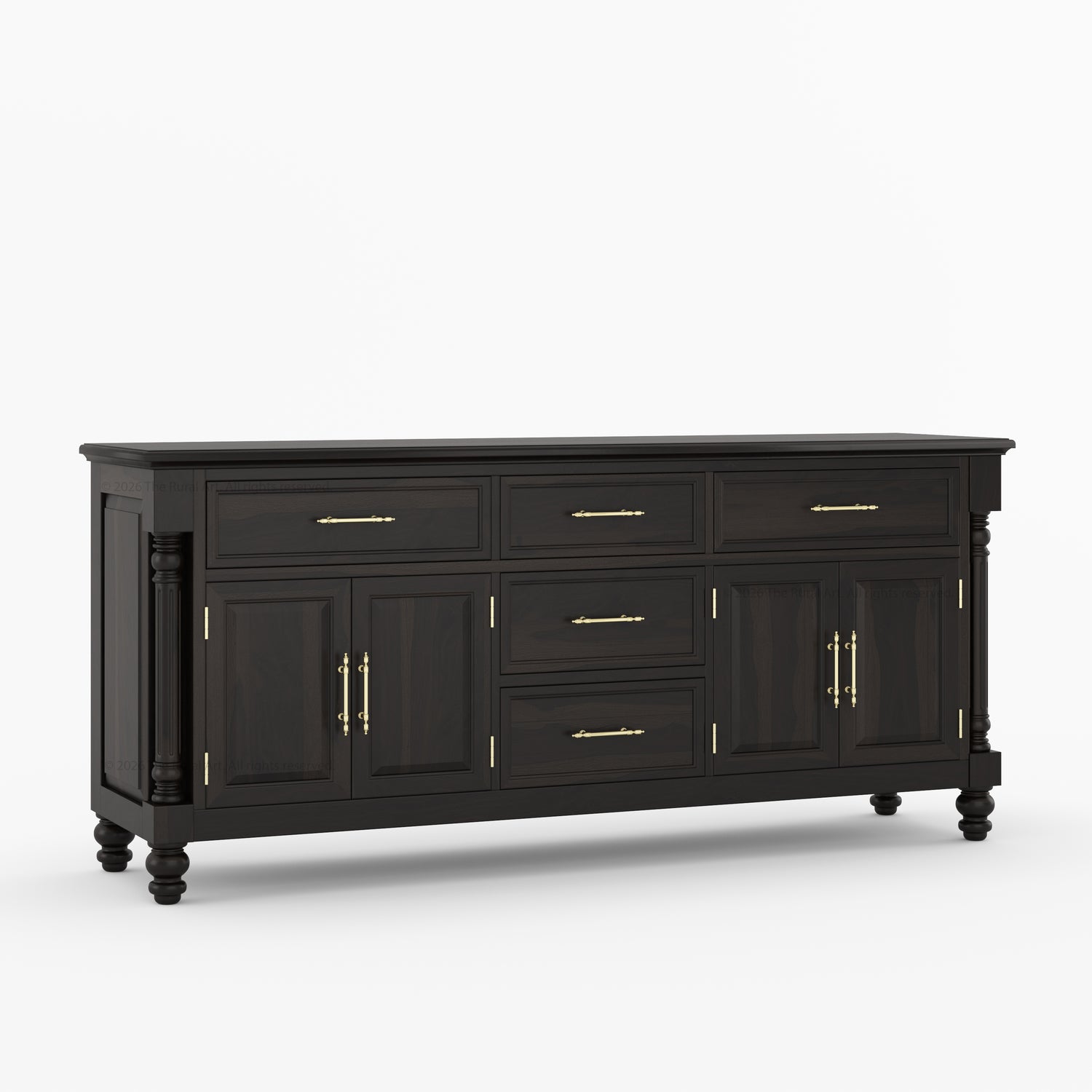 Indiana Traditional Solid Wood Sideboard with 5 Drawers and Cabinet Storage