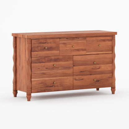 Jasper Solid Wood Dresser with Turned Legs &amp; Brass Knobs