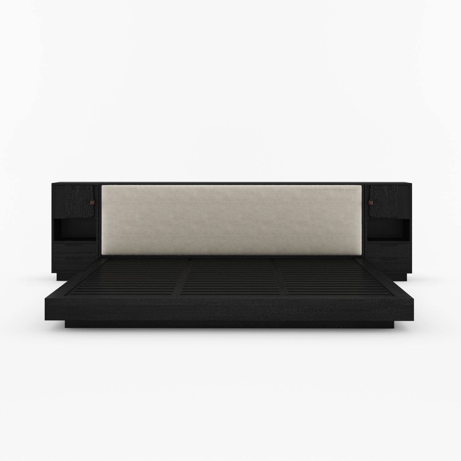 Nome Modern Solid Wood Storage Platform Bed with Upholstered Headboard &amp; Nightstands
