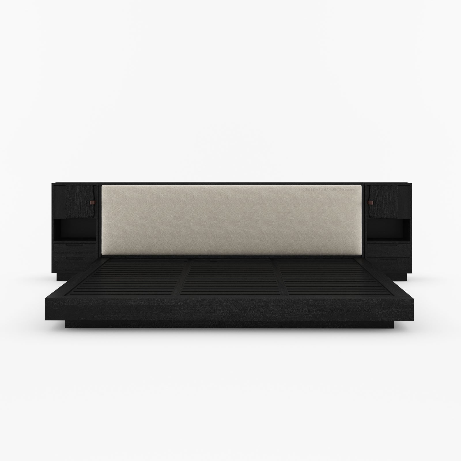 Nome Modern Solid Wood Storage Platform Bed with Upholstered Headboard &amp; Nightstands