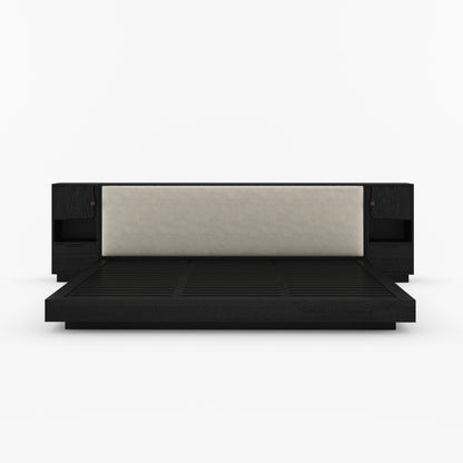 Nome Modern Solid Wood Storage Platform Bed with Upholstered Headboard &amp; Nightstands