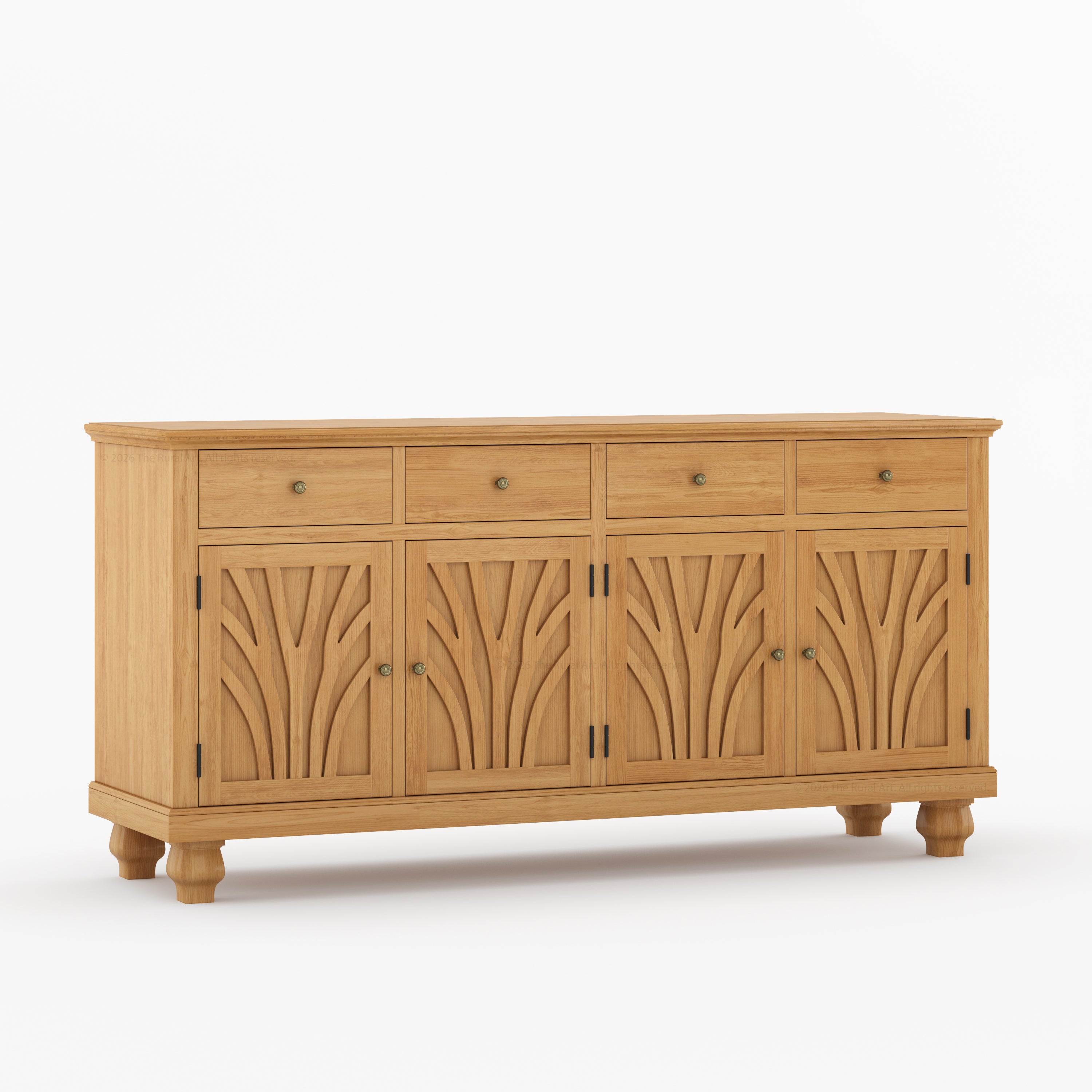 Carlsbad Botanical Carved Solid Wood 4-Door Sideboard Buffet with Drawers