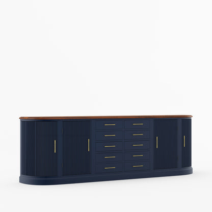 New York Large Sideboard Buffet 4 Fluted Doors &amp; 10 Drawers | Dual Tone