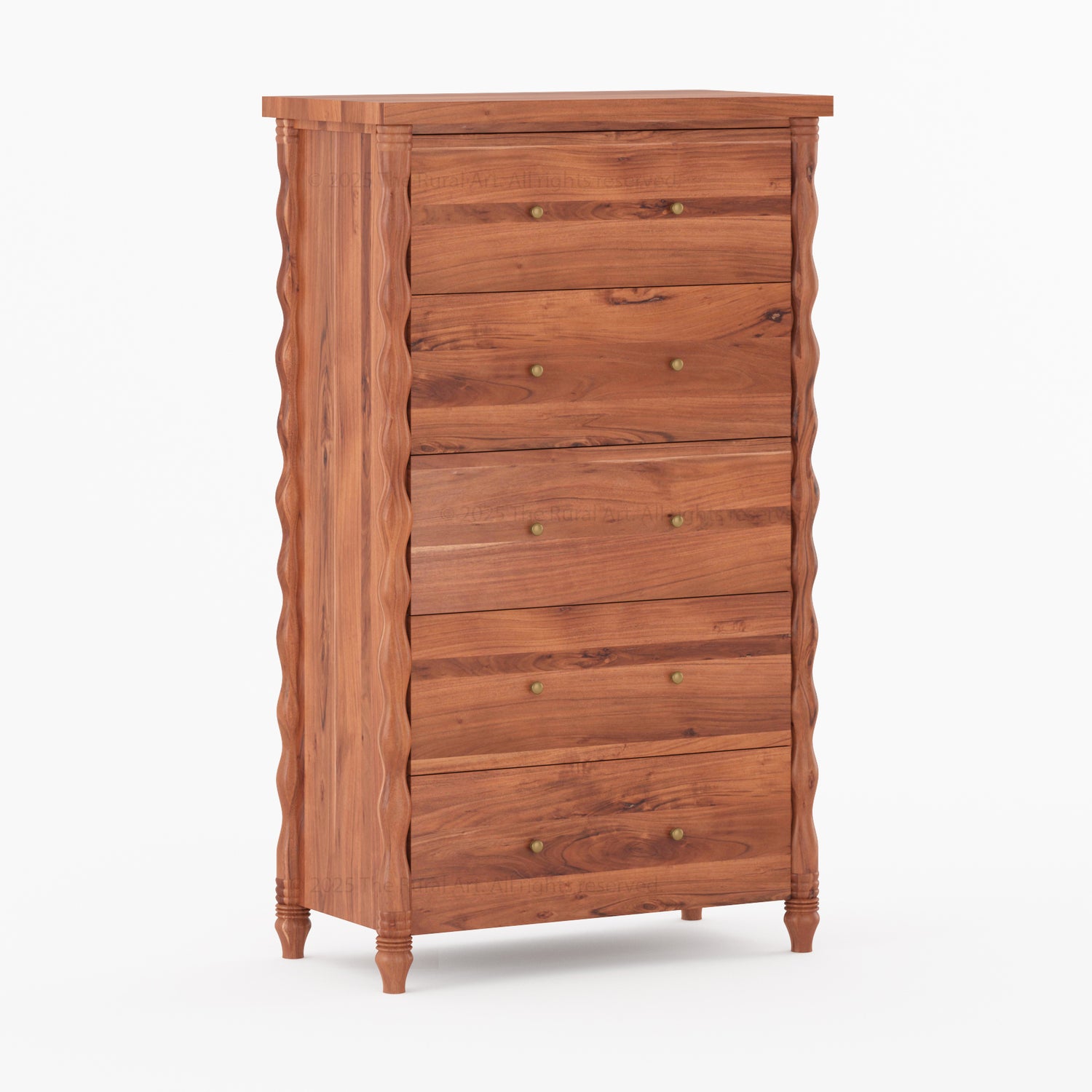 Jasper Solid Wood Dresser with Turned Legs &amp; Brass Knobs