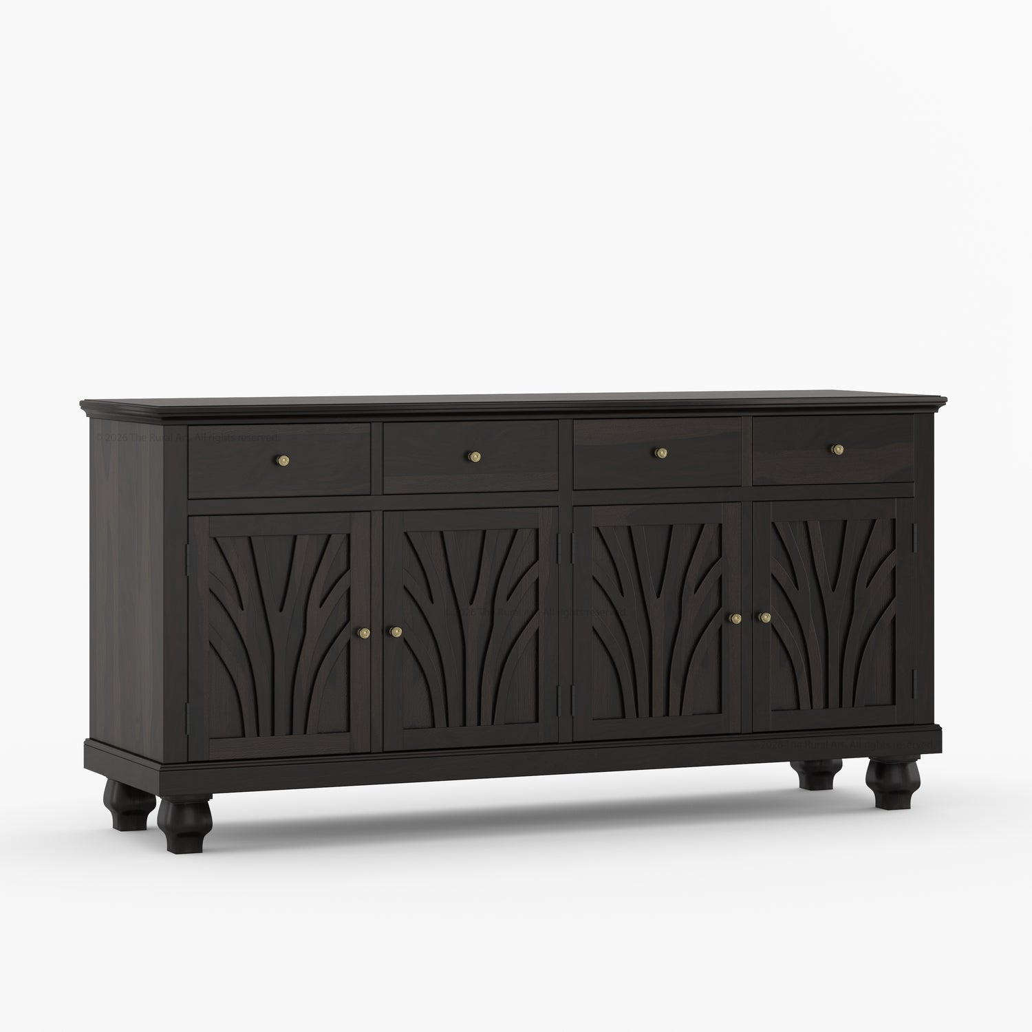 Carlsbad Botanical Carved Solid Wood 4-Door Sideboard Buffet with Drawers