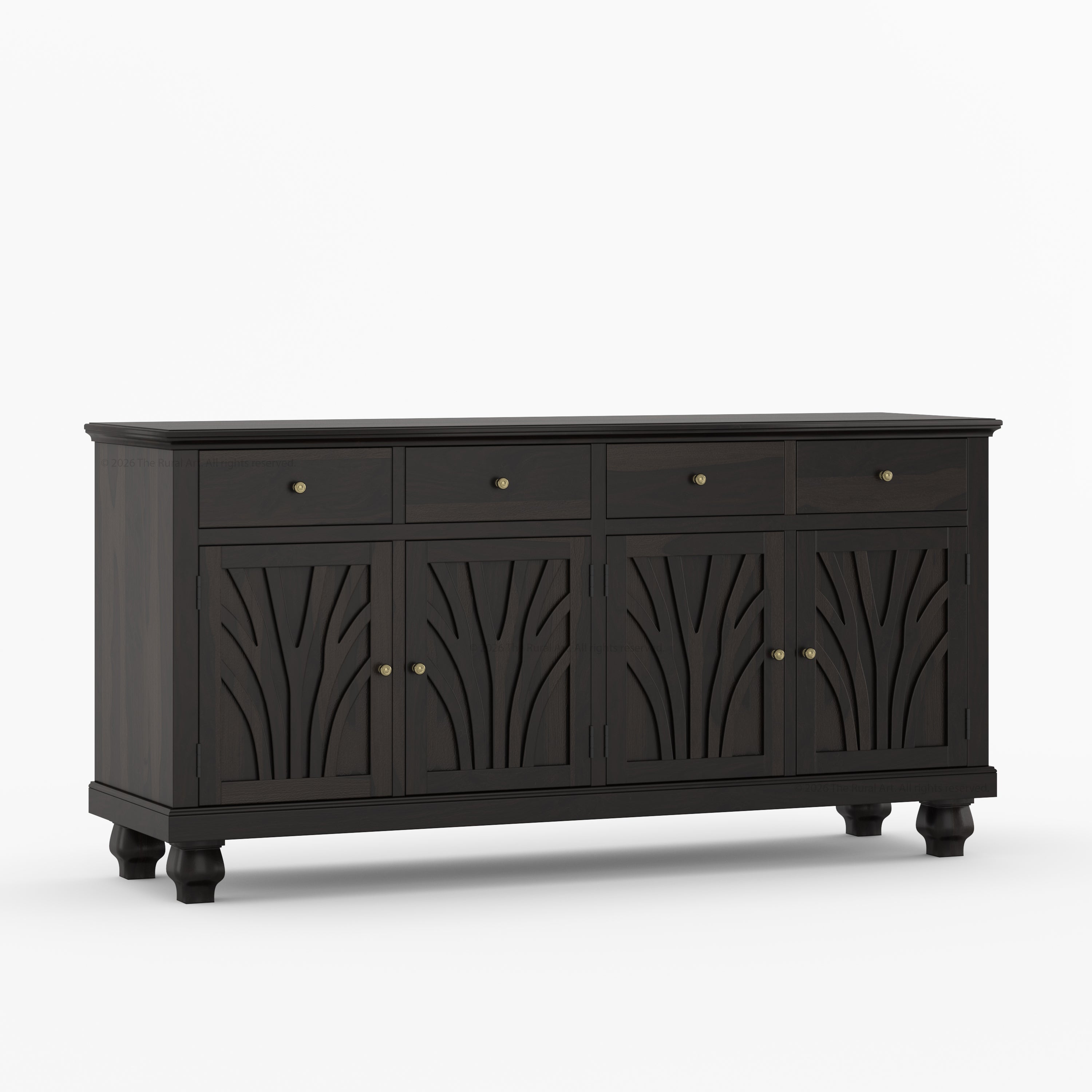 Carlsbad Botanical Carved Solid Wood 4-Door Sideboard Buffet with Drawers