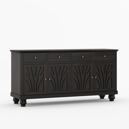 Carlsbad Botanical Carved Solid Wood 4-Door Sideboard Buffet with Drawers