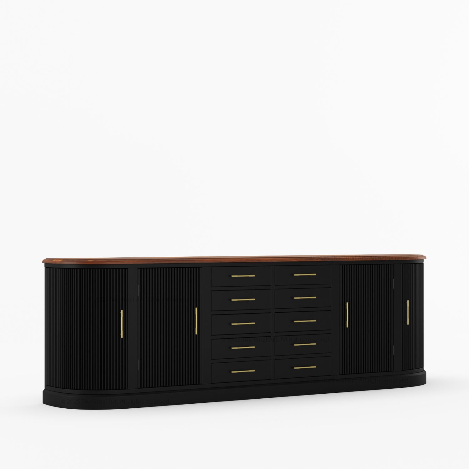 New York Large Sideboard Buffet 4 Fluted Doors &amp; 10 Drawers | Dual Tone