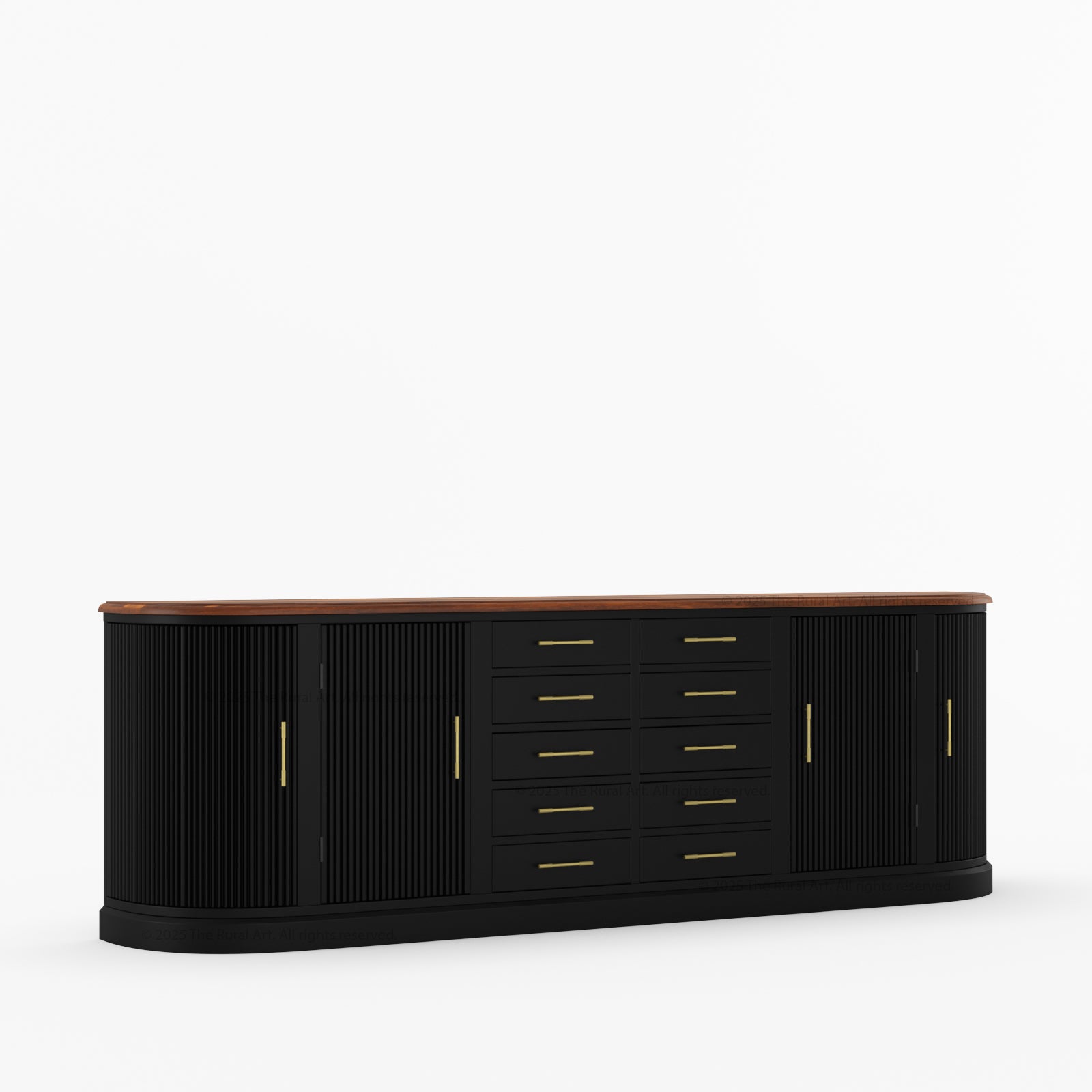 New York Large Sideboard Buffet 4 Fluted Doors &amp; 10 Drawers | Dual Tone
