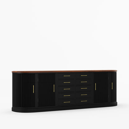 New York Large Sideboard Buffet 4 Fluted Doors &amp; 10 Drawers | Dual Tone