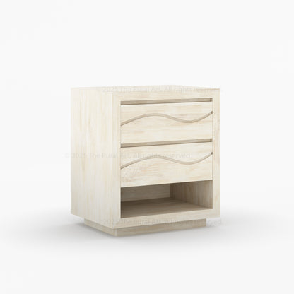 Seabrook Solid Wood Nightstand with Wave-Carved Drawers &amp; Open Shelf