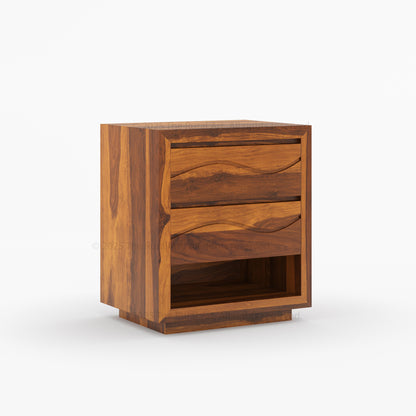 Seabrook Solid Wood Nightstand with Wave-Carved Drawers &amp; Open Shelf