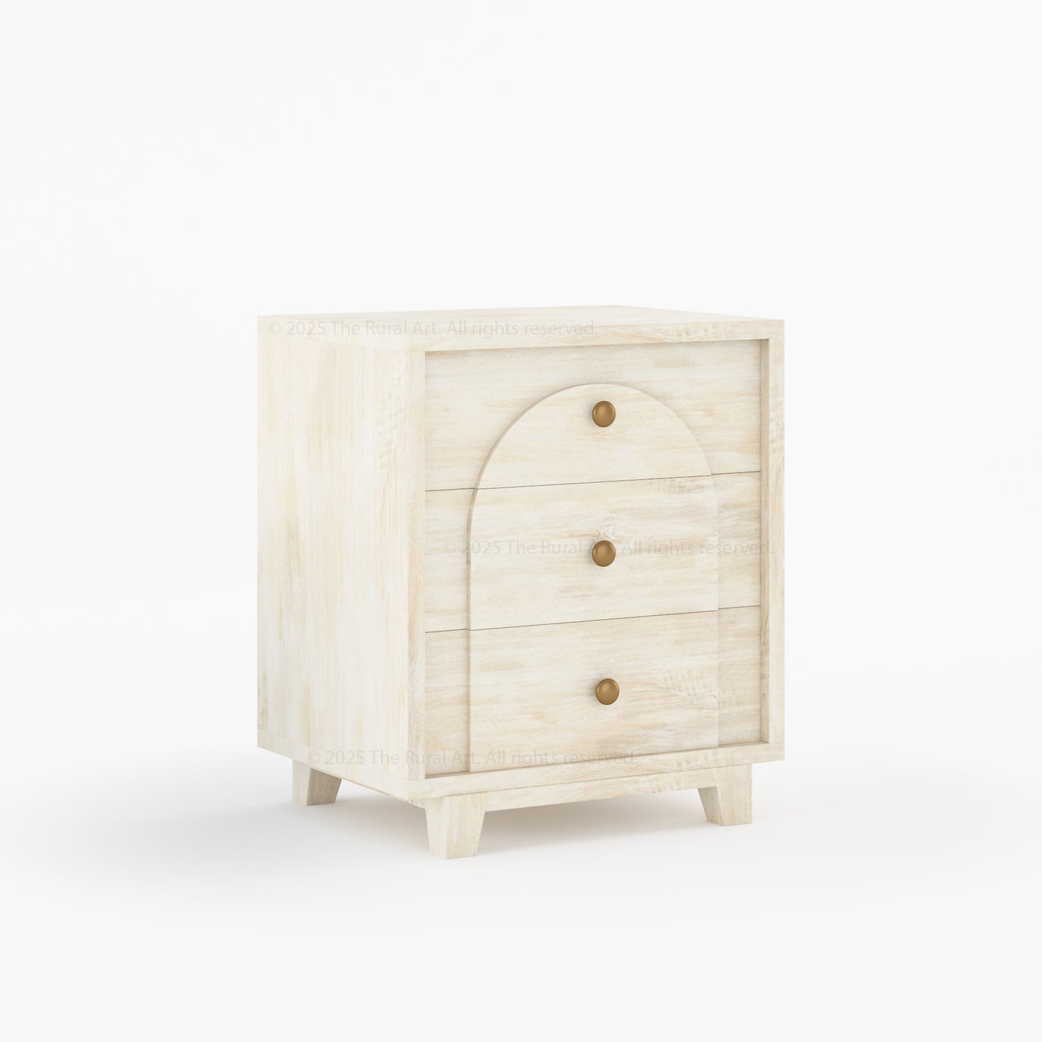 Livingston Solid Wood Nightstand with Arched Front &amp; Brass Knobs