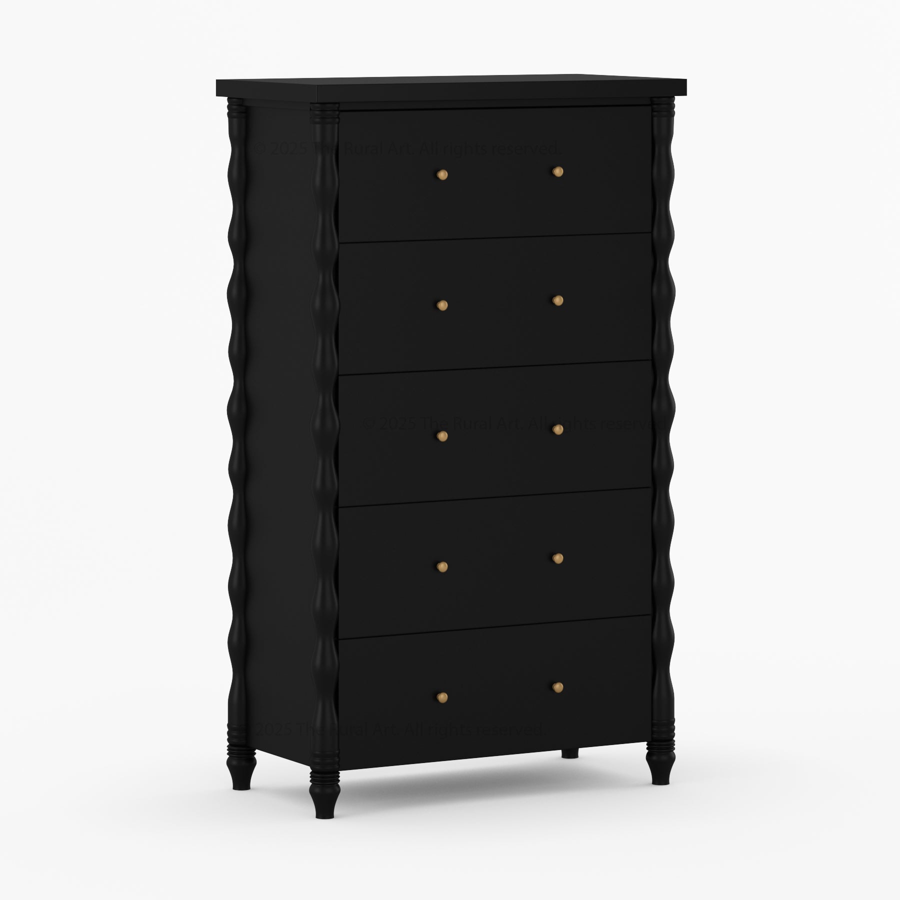 Jasper Solid Wood Dresser with Turned Legs &amp; Brass Knobs