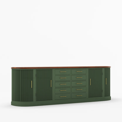 New York Large Sideboard Buffet 4 Fluted Doors &amp; 10 Drawers | Dual Tone