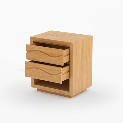 Seabrook Solid Wood Nightstand with Wave-Carved Drawers &amp; Open Shelf
