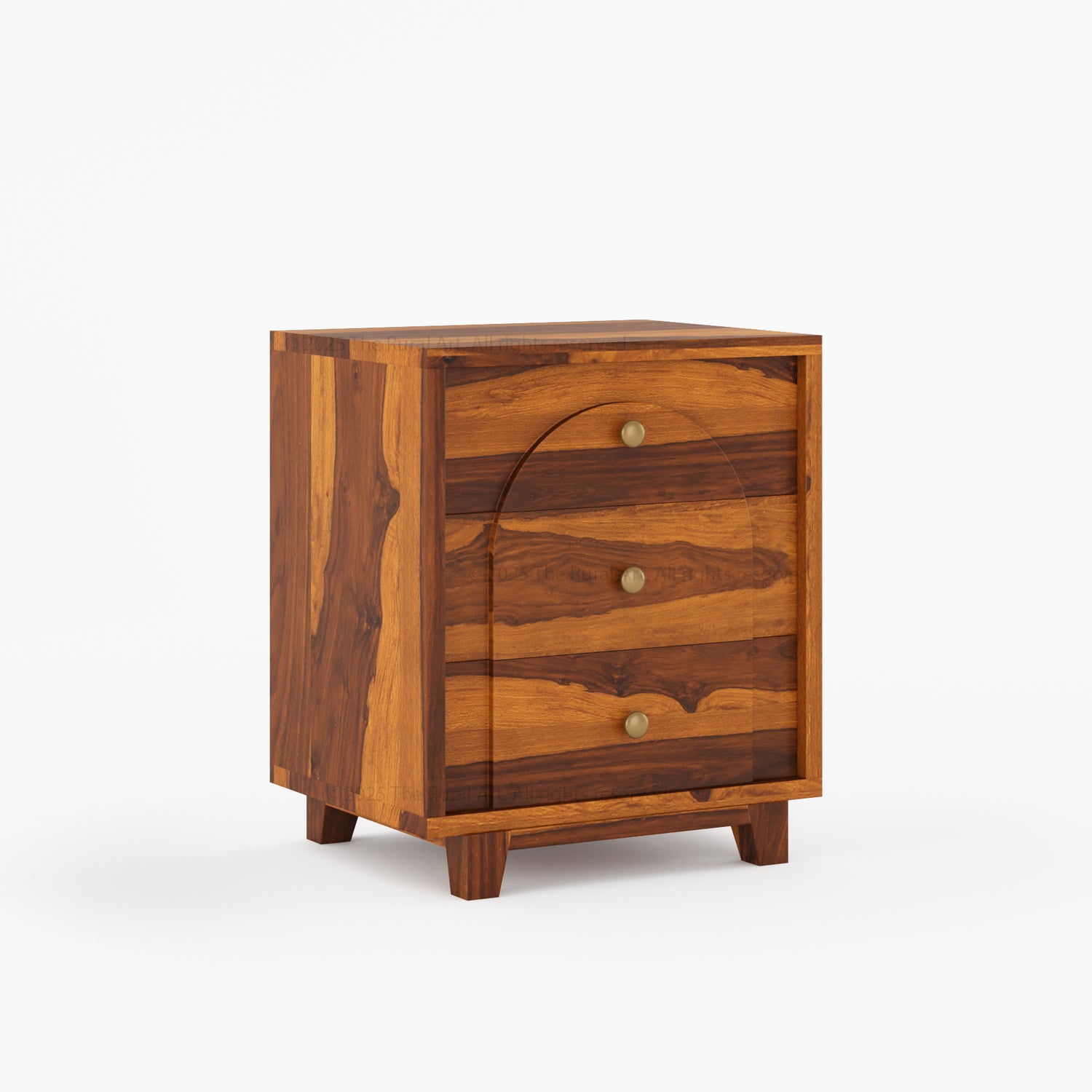 Livingston Solid Wood Nightstand with Arched Front &amp; Brass Knobs