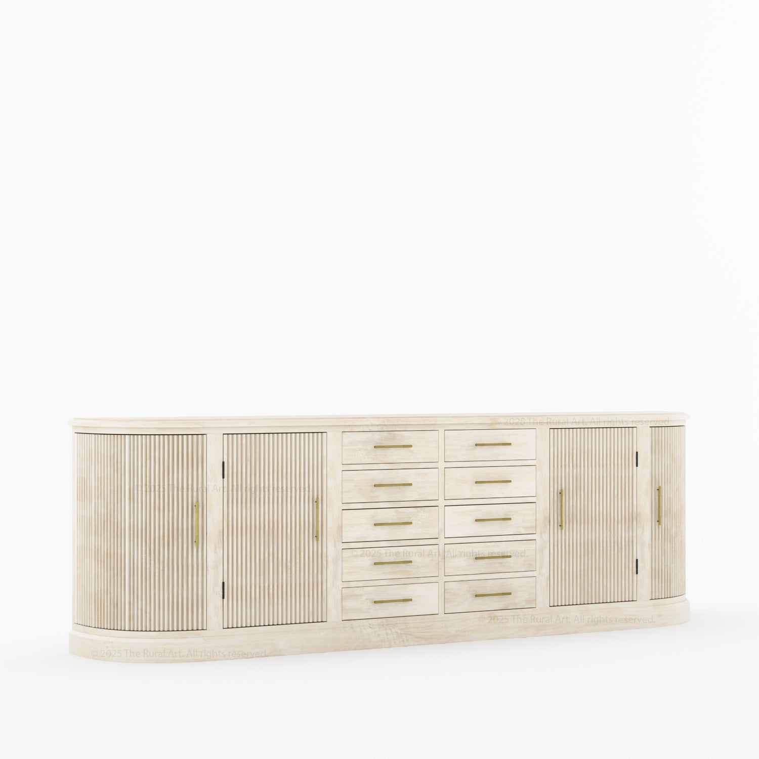 New York Large Sideboard Buffet 4 Fluted Doors &amp; 10 Drawers | Dual Tone