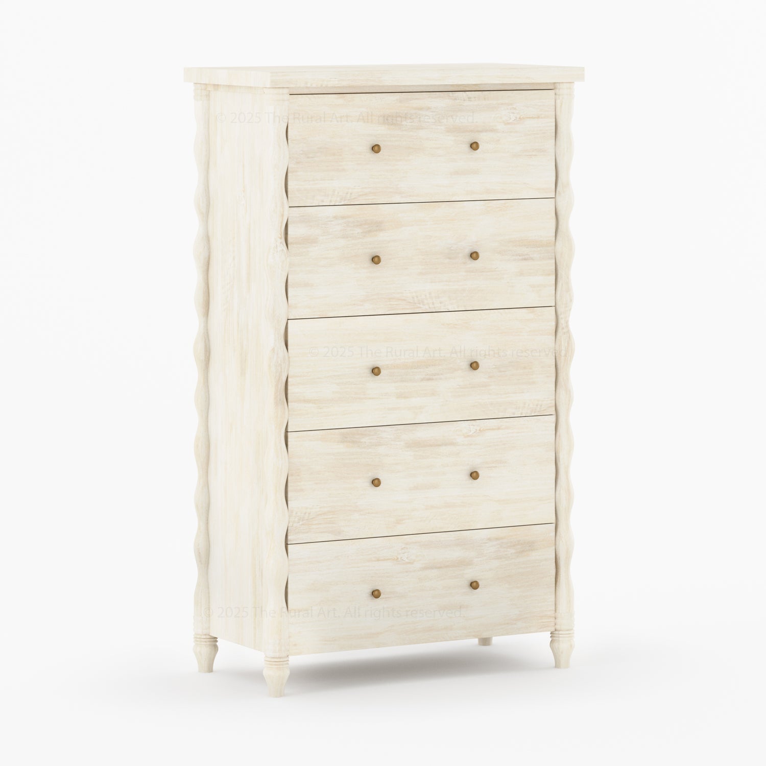 Jasper Solid Wood Dresser with Turned Legs &amp; Brass Knobs