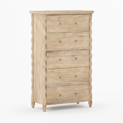 Jasper Solid Wood Dresser with Turned Legs &amp; Brass Knobs