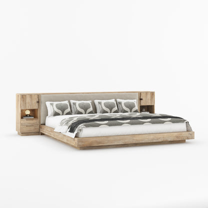 Nome Modern Solid Wood Storage Platform Bed with Upholstered Headboard &amp; Nightstands