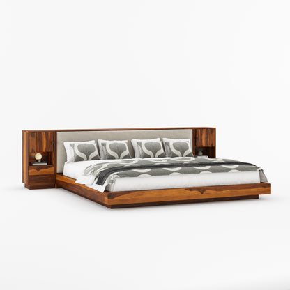 Nome Modern Solid Wood Storage Platform Bed with Upholstered Headboard &amp; Nightstands