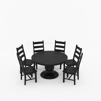 Rome Round Carved Pedestal Dining Table &amp; Ladder-Back Chair Set