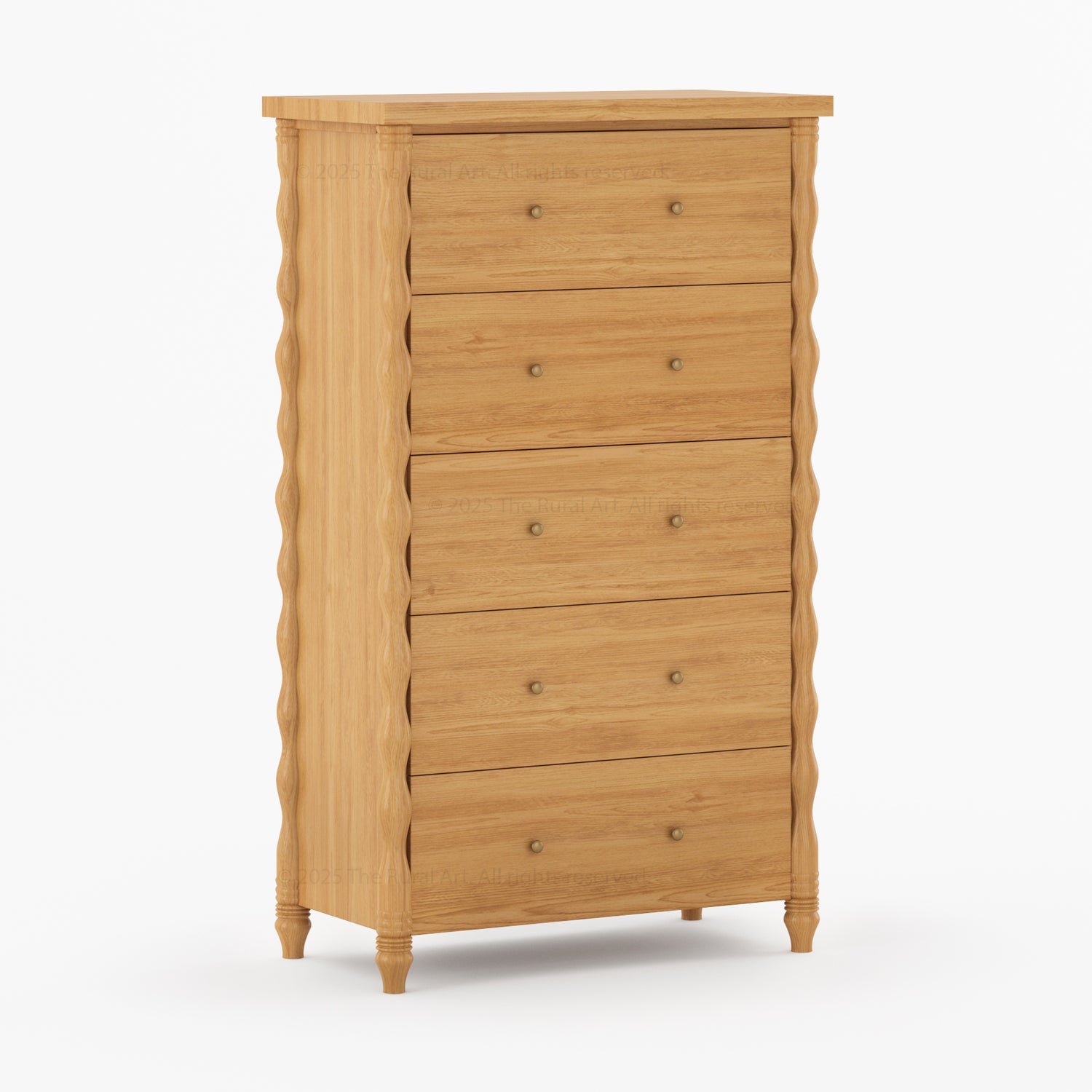 Jasper Solid Wood Dresser with Turned Legs &amp; Brass Knobs