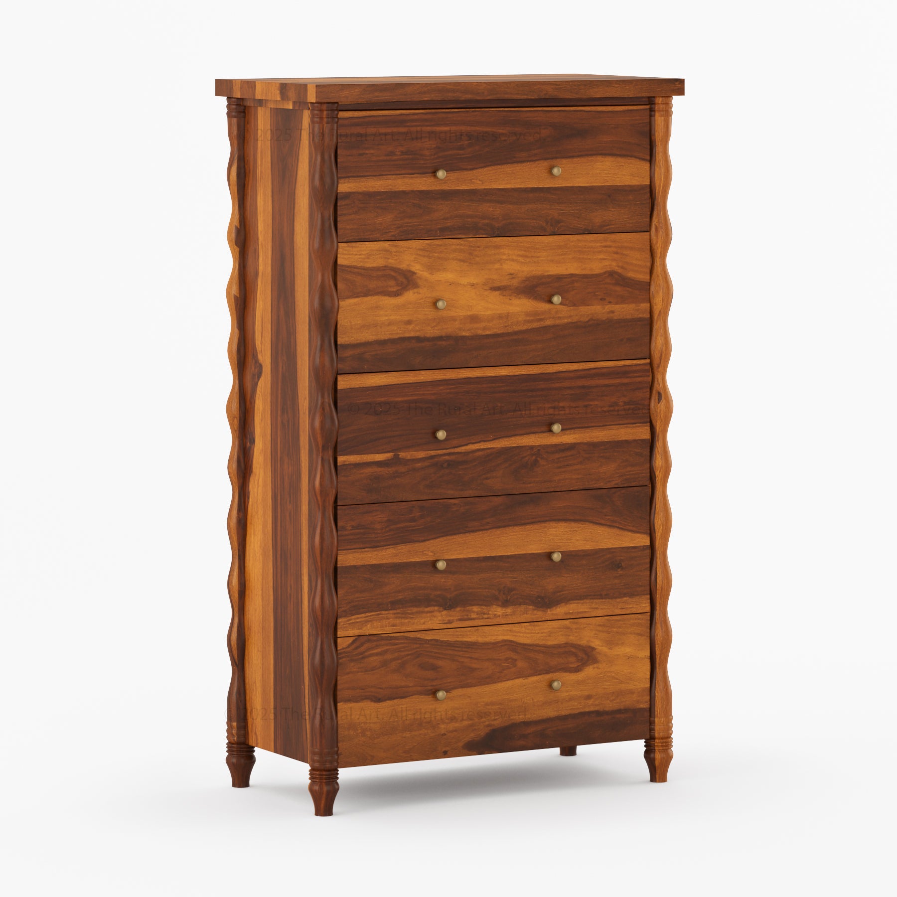 Jasper Solid Wood Dresser with Turned Legs &amp; Brass Knobs